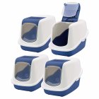 4-pack cat litter tray bonnet litter tray in blue-white with free cat toy
