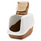 Sparpaket Katzentoilette NESTOR Haubentoilette in braun-weiss mit großer Vorlegematte