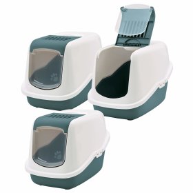 3-pack cat litter tray bonnet litter tray in blue-white with free cat toy