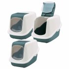 3-pack cat litter tray bonnet litter tray in blue-white with free cat toy
