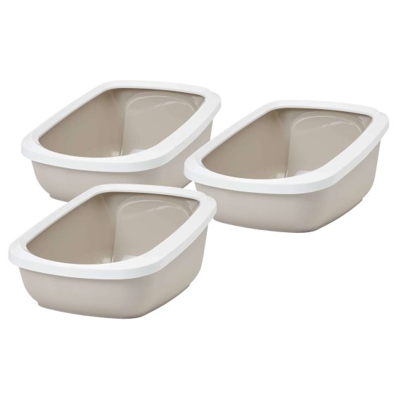 3-pack cat litter tray with rim ASEO JUMBO white-beige with free toy