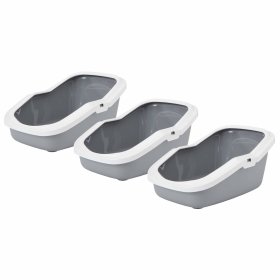 3-pack cat litter tray with rim ASEO grey-white