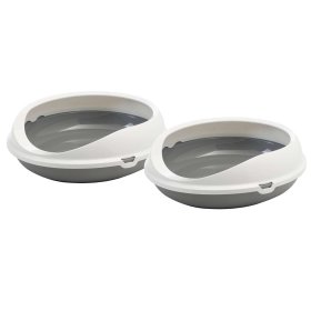 2er Sparpack ovale Katzentoilette Katzenklo Schalentoilette mit Rand weiss-grau