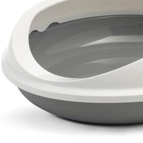 Sparpack ovale Katzentoilette Katzenklo Schalentoilette mit Rand weiss-grau  inkl. Streumatte