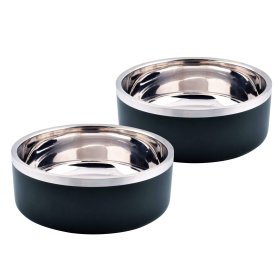 2-pack dog bowl double-walled food bowl water bowl black 2 x 850 ml