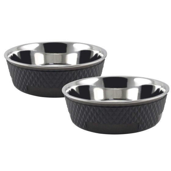 2 Pack Dog Bowl Double-Walled Feeding Bowl Water Bowl 2 x 850 ml Black
