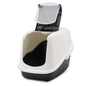 2-pack cat toilet litter tray bonnet toilet NESTOR white-black