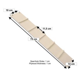 (B-WARE) Ersatzleiter Holzleiter Nagertreppe Nagerleiter für 2 und 3 stöckigen Nagerkäfig 75 x 14 x 1 cm