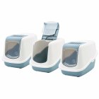3-pack cat litter tray bonnet litter tray in white-light blue with free cat toy