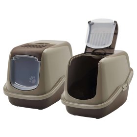 2-pack cat litter tray NESTOR hooded litter tray in chocolate-brown