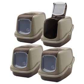 4-pack cat litter tray bonnet litter tray in chocolate-brown