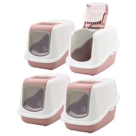 4-pack cat litter tray bonnet litter tray in white-pink