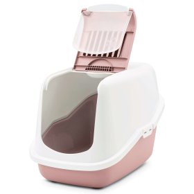 Economy package litter tray bonnet litter tray in white-pink with large mat for lying on