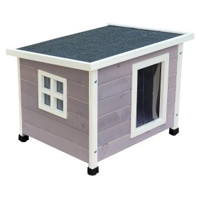 Outdoor cat house cat house cat house with swinging door made of slats 57 x 45 x 43 cm grey-white