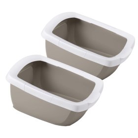 2-pack cat litter tray with removable rim white-grey +...