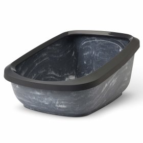 3-pack economy litter box litter tray with rim ASEO JUMBO black-marble