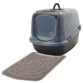 Economy package cat litter tray NESTOR JUMBO black-marble green for large cats incl. mat