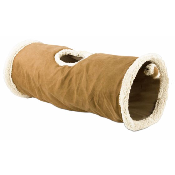 (2nd choice item) Cat tunnel with lambskin and toy - light brown