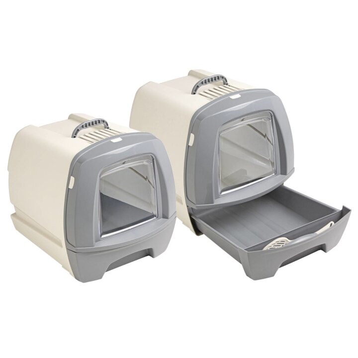2er Sparpack Retro-Katzentoilette Katzenklo mit Schubalde 48,5 x 40 x 41 cm grau-beige (24,99 € pro 1 Stück)